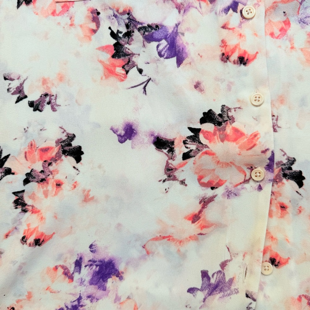 Apt 9 Floral Rose Button Up Blouse Purple White Pink Long Sleeve M - Picture 7 of 8